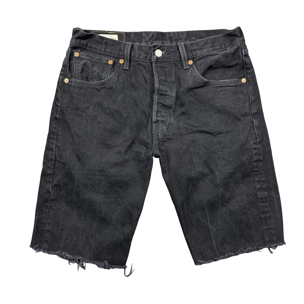Levis Premium 501 Men 32 Black Denim Cut Off Shorts Button Fly 10